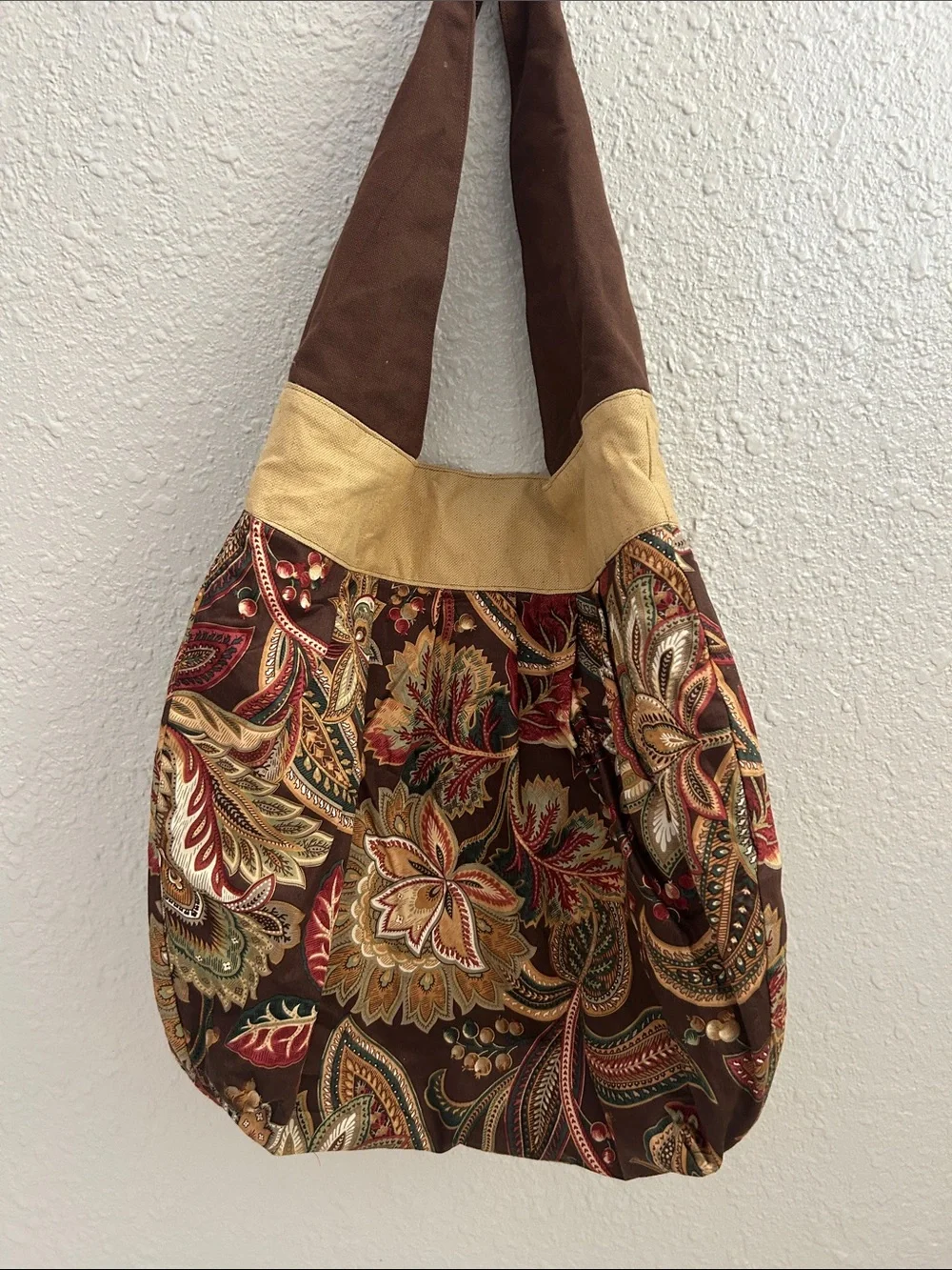 Boho Floral Paisley Hobo Bag in Brown and Tan